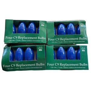 Holiday Time 4 Boxes BLUE C9 Replacement Bulbs Indoor outdoor intermediate base